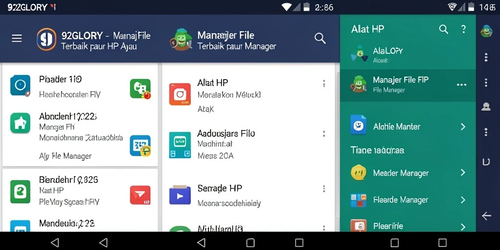 Antarmuka pengguna 92GLORY menampilkan fitur file manager yang efisien.