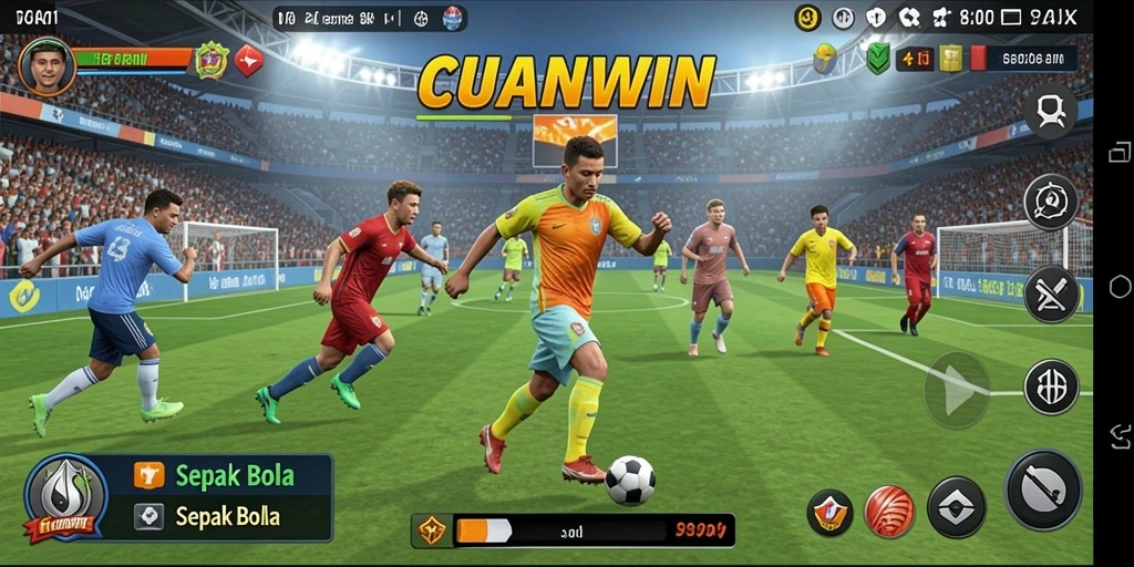 Tampilan antarmuka yang menarik dan intuitif untuk bermain Sepak Bola.