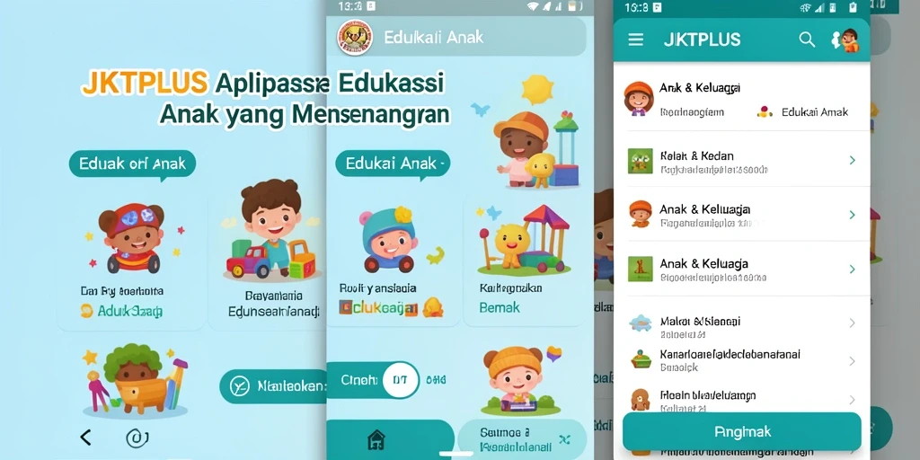 Antarmuka pengguna JKTPLUS yang ceria dan interaktif untuk anak-anak.