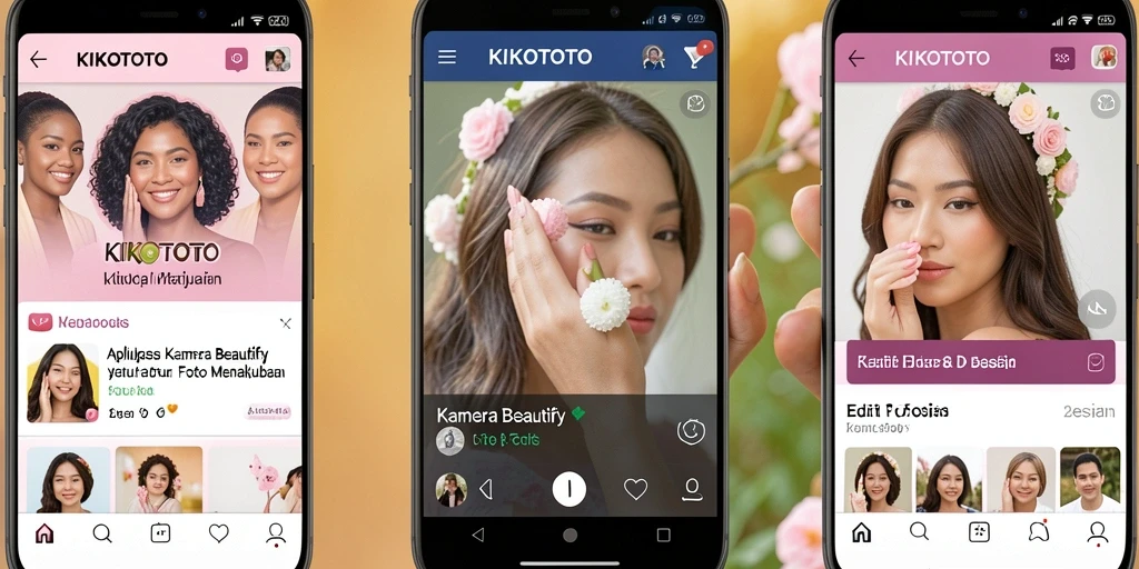Antarmuka KIKOTOTO dengan fitur Kamera Beautify yang menarik.