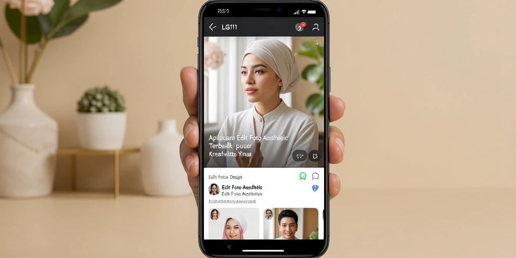 Antarmuka aplikasi LG111 dengan fitur editing foto aesthetic yang menarik.