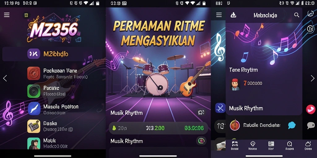 Antarmuka permainan MZ356 yang penuh warna dan dinamis.