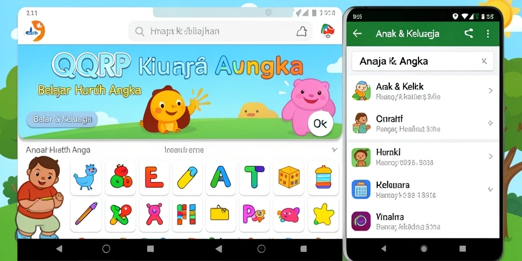 Antarmuka QQRP dengan warna cerah dan permainan edukatif.
