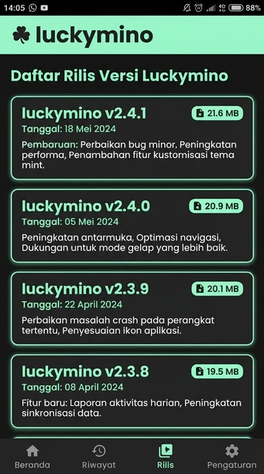 Riwayat Versi Aplikasi luckymino untuk Android